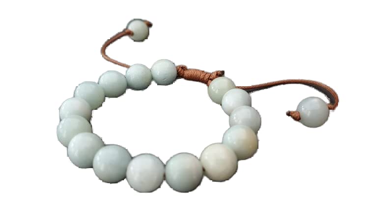 LKBEADS amazonite round smooth 10mm, 19 Pieces aqua blue color beads adjustable thread cord bracelet for men, women, meditation, yoga, healing, prosperity.
