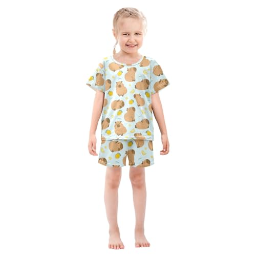 Cute Capybara and Lemon Summer Cute Pajama Sets, Short Sets for Daily Wears and Sleep Wears3
