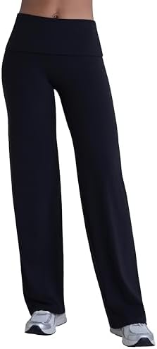 Sunzel Women's Fold Over Wide Leg Yoga Pants No Front Seam Straight Leg Sweatpants High Waisted Lounge Casual Stretch Workout