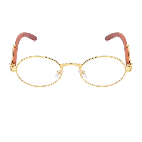 Junsika Oval Blue Light Glasses for Men Women Classic Retro Imitation Wood Small Glasses2