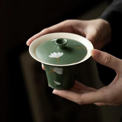 Gaiwan de cerámica verde de 125 ml con delicado diseño dibujado a mano 2