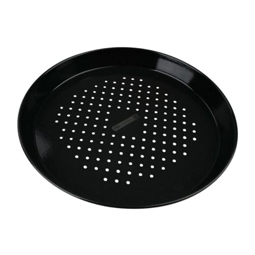 FMprofessional Pizzablech gelocht Ø 32 cm BBQ, Backblech für tiefgekühlte & selbstgemachte Pizza, emaillertes Rundblech, runde Pizzaform, säurebeständiges und hitzbeständiges Blech (Farbe: Schwarz)