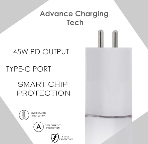 Image of Original 45W PPS Type C Adapter With Cable Type C (100 Cm) For 2A Plus /Phon 2A /Phon 2 /CMF, 3A Charger 1 /Buds /Ear Stick, 45 W USB C Charging Adaptor, 45Watt Charge Smartphone, White (DEC160)
