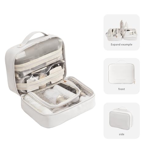 RIGHT AWAY Travel Toiletry Bag for Women, Makeup Bag& Cases, Waterproof Makeup Organizer Cosmetic Bag with Compartments,Portable Make Up Bag for Travel Size Toiletries,Skincare,Brushes Set,White - Image 5