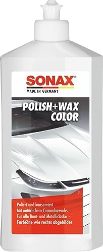 SONAX Polish+Wax Color weiß (500 ml | Politur mit weißen Farbpigmenten und Wachsanteilen