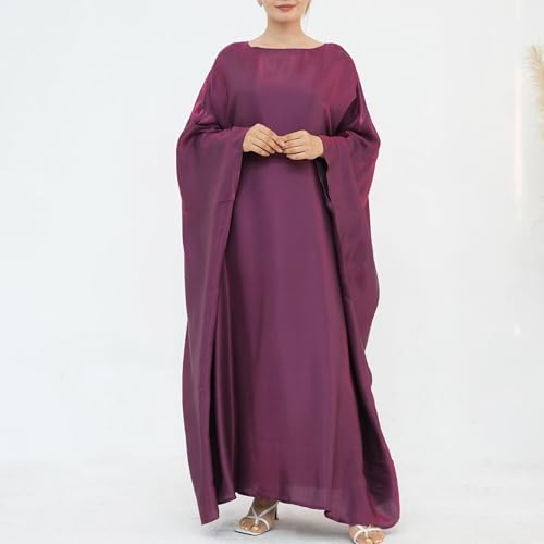 Dubai Bat Sleeve Dress Shiny Robe for Women Muslim 1pc Abaya Eid Prayer Clothes Soft Dubai Travel Party Dress Maxi Abaya4