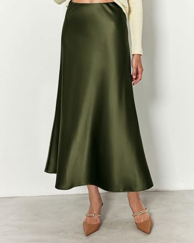 Image of BTFBM 2026 Summer Womens Skirts Silk Elegant High Waist Flowy Long Satin A-Line Midi Skirt Cocktail Wedding Party