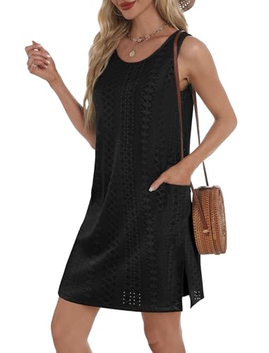Image of BKRIVE Coverup Summer Dresses for Women 2026 Eyelet Casual Loose Sleeveless Sundresses Tank Dresses with Pockets