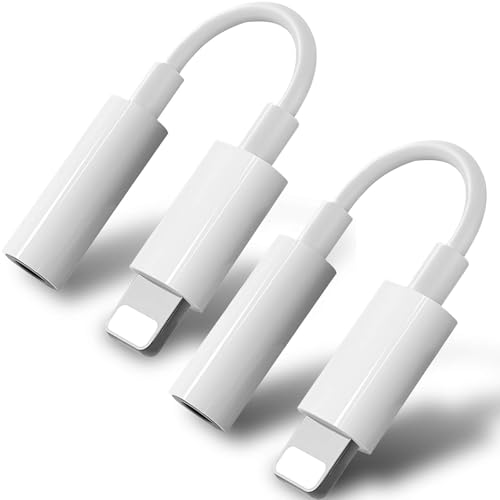 Bxlive Headphone Jack Adapter for iPhone Headphone Adapter 2 Pcs Lightening to 3.5 mm Aux Adaptor Compatible with iPhone iPad 14/13/12/11/XS/XR/X 8/ All IOS Support Music Control White