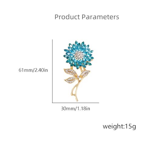 Image of Elegant Sunflower Rhinestone Flower Brooch for Women Gold-Toned Crystal Leaf Daisy Blossom Brooches Lapel Pins Dainty Dress Accessories Wedding Valentine Jewelry
