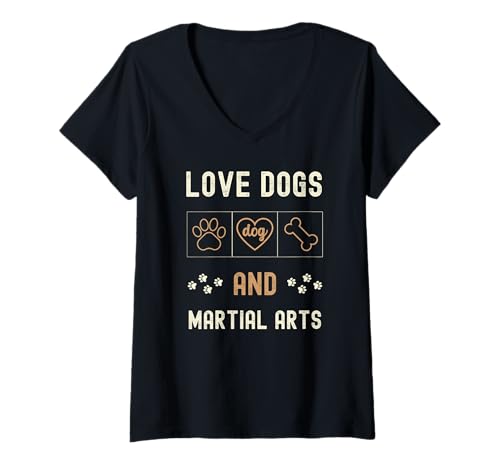 Mujer Amor Perros Artes Marciales Fitness Gimnasio Perro Mamá Papá Propietarios An Camiseta Cuello V