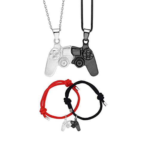 FUTIMELY Game Controller Necklace Bracelet for Couples,Matching Game Necklace for Him and Her Lovers BFF Necklace Best Friend Necklaces,Friendship Necklaces (Black+Silver)