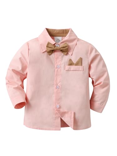 Image of Boarnseorl Baby Boys Pants Sets, Infant Long Sleeve Shirt + Pants + Bow Tie + Suspenders Outfits