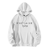 Yowablo - Sudadera con capucha con bolsillo y letra impresa para mujer, con cordón de ajuste, diseño de esqueleto, blanco, M