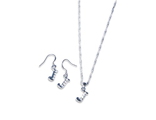 Preisvergleich Produktbild Enez Set 925 Silber Plattiert Halskette + Ohrringe Buchstabe J 46cm 1 X 1cm R1563b