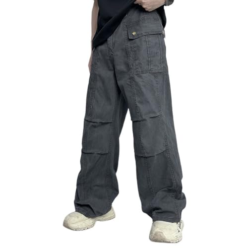 Mens Streetwear Cargo Pants Straight Leg Baggy Solid Color Work Pants Multi Pocket