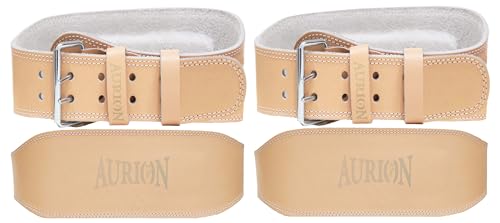 Image of Aurion Super Pro Genuine Leather Padded Weight Lifting Belt (Large, Tan Color, 1pc) & Aurion Longlasting Genuine Leather Padded Weight Lifting Belt (Small, Tan Color, 1pc)