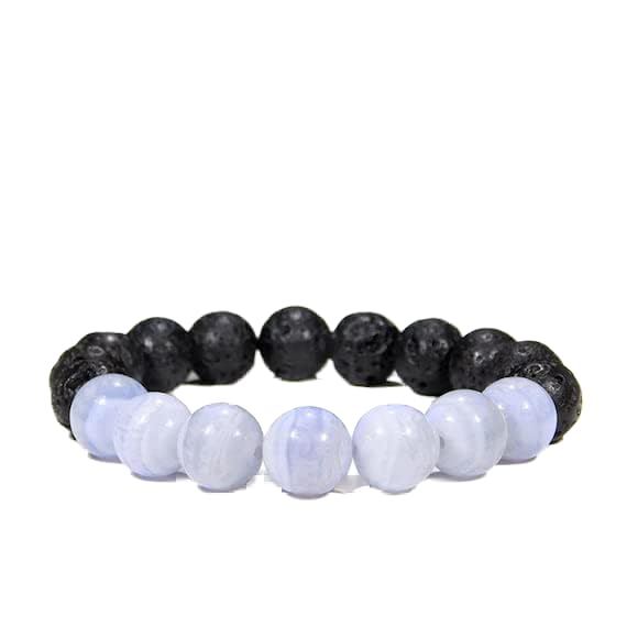 Bracelet agate dentelle bleue et roche de lave 12mm LKBEADS pour homme et femme stbr-04130