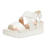 DREAM PAIRS Women's White Open Toe Ankle Strap Platform Wedge Sandals Size 9 M US Charlie-5