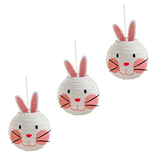 MUCKLILY 3pcs Rabbit Paper Lantern Rabbit Lanterns Decorative Ball Lanterns Childrens Room Decor Easter Theme Party Decorations Hanging Lanterns Round Accessories