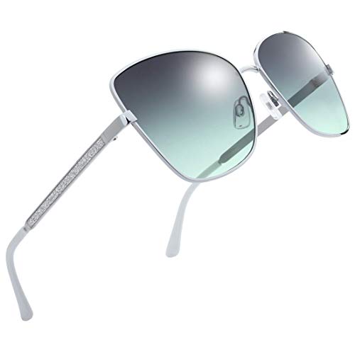 The Fresh Classic Crystal Elegant Women Beauty Design Sunglasses Gift Box (L175-Silver, Grey/Green)