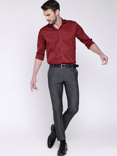 Image of IndoPrimo Men's Satin Shirt with Spread Collar Neck Line Solid Pattern Full Sleeves Regular Fit Western Style and Standard Length