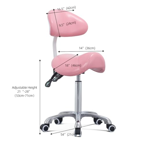 Image of Antlu Saddle Stool Rolling Chair with Back Support,Esthetician Tattoo Dental Lash Chairs for Eyelash Tech Massage Salon(Pink,with Backrest)