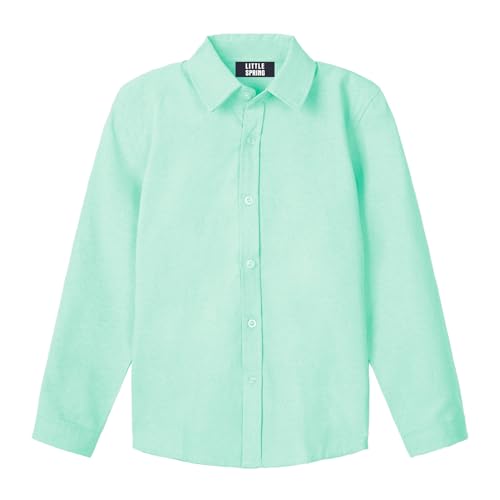 Image of LittleSpring Boys Button Down Long Sleeve Uniform Dress Shirts with Tie