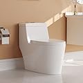 DeerValley Elongate One-Piece Toilet, Dual Flushing Toilet with 17" ADA Comfortable Chair Seat, 1.1/1.6 GPF High-Efficiency Modern Toilet, White Toilet For 12" Rough-In (White with Black Button)
