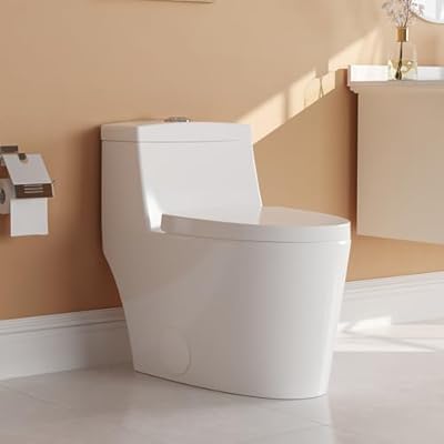 DeerValley Elongate One-Piece Toilet, Dual Flushing Toilet with 17" ADA Comfortable Chair Seat, 0.8/1.28 GPF High-Efficiency Modern Toilet, White Toilet For 12" Rough-In (White with White Button)