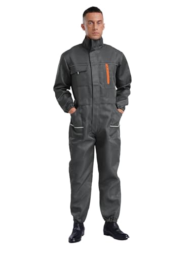 Alvivi Work Overalls for Men One Piece Wear-resistant Mechanics Jumpsuit Long Sleeve Navy Coveralls