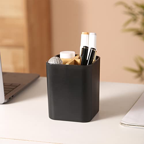 Dazuiniao Bamboo Toothbrush Holder Marble Look Toothbrush Stand 4 Slots Electric Toothbrush And Toothpaste Holder For Bathroom Countertop Multi-Functional Bathroom Organizer Storage Detachable, Black #TOP4