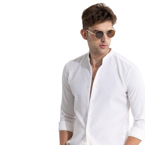 Image of SNITCH Slim-Fit Textured White Cotton Shirt