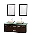 Wyndham Collection Centra 60" Double Bathroom Vanity in Espresso, Green Glass Countertop, Avalon Ivory Marble Sinks & 24" Mirrors