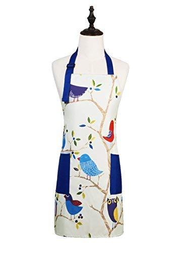 Love Potato Birdies On Tree Cartoon Pattern Adjustable Kitchen Cooking Apron with 2 Pockets for Women and Men, Blue