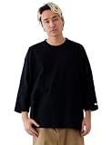 [グッドウェア] 7分袖 フットボール Tシャツ ビッグ ヘビーウェイト 7.6オンス USAコットン メンズ 厚手 無地 (L, ブラック)