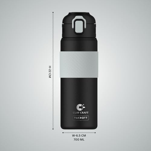 Image of Clay Craft VACBOTT Amber Double Walled 24 Hours Hot and Cold Water Bottle-700ML, 2-Piece(Black) Leak Proof|Easy to Carry|Gym Bottle|Home|Kitchen|Hiking|Travel Bottle|BIS Certified|Made in India
