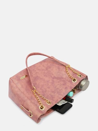 Image of Bagsy Malone Vegan Leather Stylish Tote Bag Pack of 3 |Handcrafted Side Tote Bag for Office and College (Croco Pink)