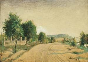 Peinture à l'huile Street at Babony 1942 de Gyula Rudnay, reproduction sur toile en format 30x36 pouces