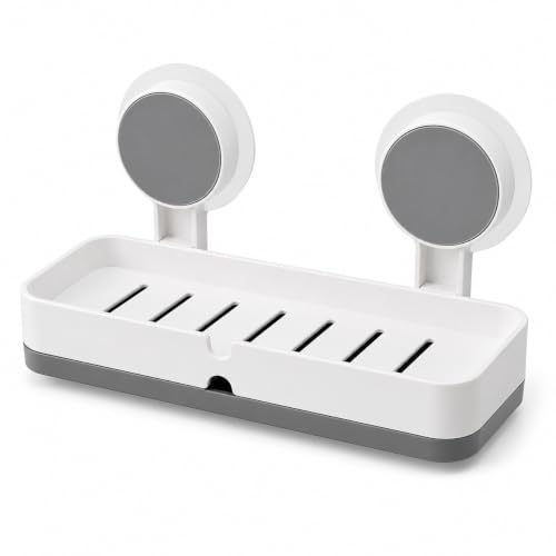Image of Zollyss Double Soap Holder for Bathroom & Kitchen | Self Adhesive Wall Mounted Soap Dish with Drain Tray | No Drill Waterproof ABS Plastic