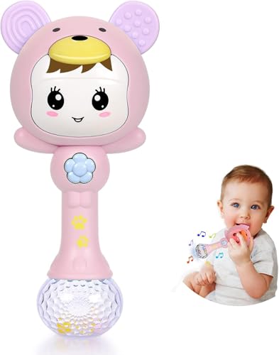 Image of Educational Baby Rattle, Electronic Light Musical Teether - Baby Sensory Sound Toys, 3-12 Months (Baby Pink)