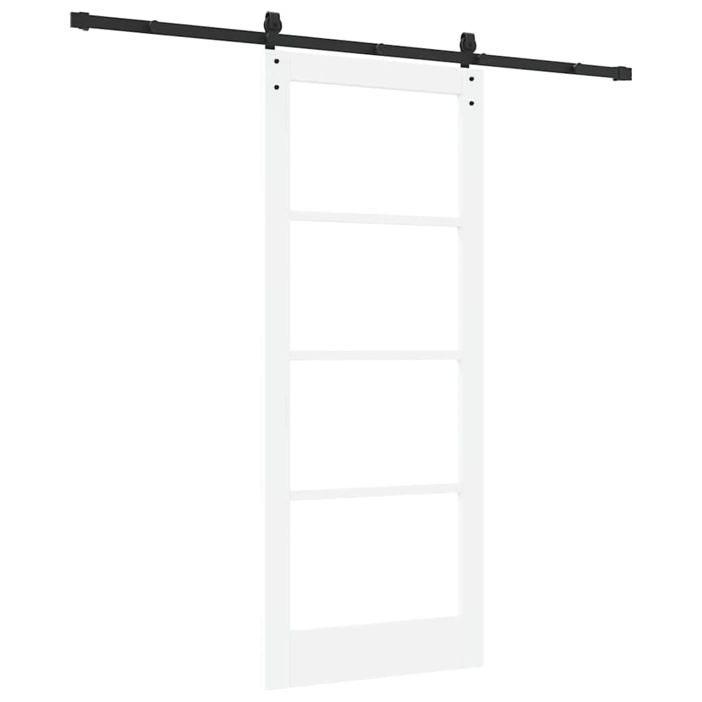 Porta scorrevole in legno e vetro, con binario, bianco, 83 x 202
