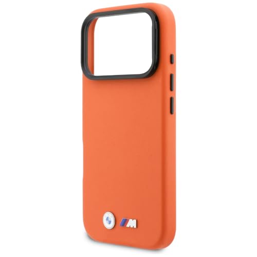 Image of CG MOBILE BMW [Official Licensed], Protective Case Designed for iPhone 17 Pro Max |Magnetic Compatible|M Collection|Full Wrapped Pu Leather Case Metal Camera Ring & Buttons with Metal Logos- Orange