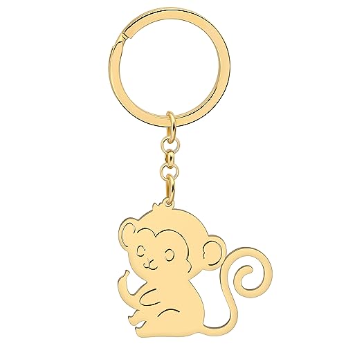 BAMAY Acero Inoxidable Divertido Gorila Llavero Cartera Llavero Coche Parejas Llavero Mono Mujer Niña Charms Regalos (Mono Dorado)