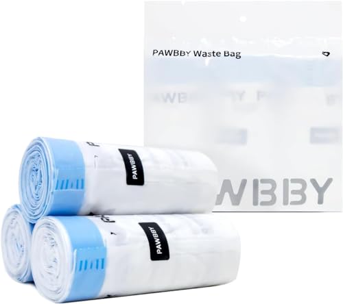 PAWBBY Katzentoiletten-Einlagen, Abfallbeutel, 3 Rollen, selbstreinigende Katzentoiletten-Müllbeutel mit Griff (30 Stück)