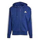 adidas Men's ESSENTIAL THREE STRIPES FRENCH TERRY FULLZIP HOODIE, Dark Blue/White, M