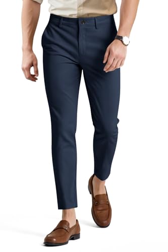 GINGTTO Mens Golf Pants Stretch Work Skinny Dress Pant Slim Fit Fashion Tapered Chinos Men Dark Blue Skinny Leg 34x28