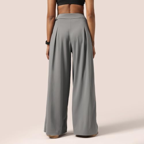 Image of BlissClub Womens Cloud Box Pleat Pants - Tall Wide-Leg Korean Style Pants Lightweight 4-Way Stretch Trousers with Deep Pockets (for Women Above 5'5)