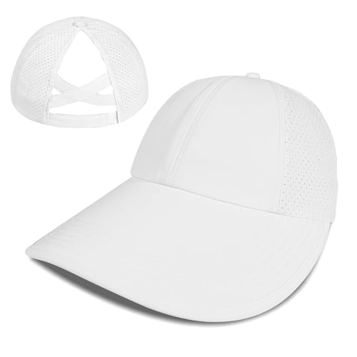 Large Wide Brim Criss Cross Ponytail Baseball Sun Hats for Women Mesh Quick Dry Outdoor Sports Travel Beach Cap