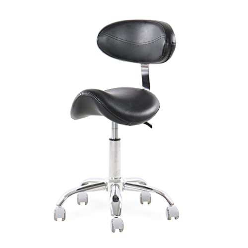 Taburete ergonómico de piel sintética con soporte para la espalda para salón, spa, tatuaje, oficina, clínica dental